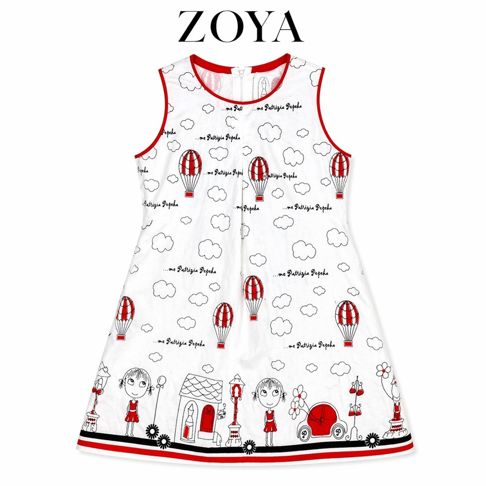 Zoya Girls Dress Size 30 White Red Hot Air Balloon Paris French Cute Summer